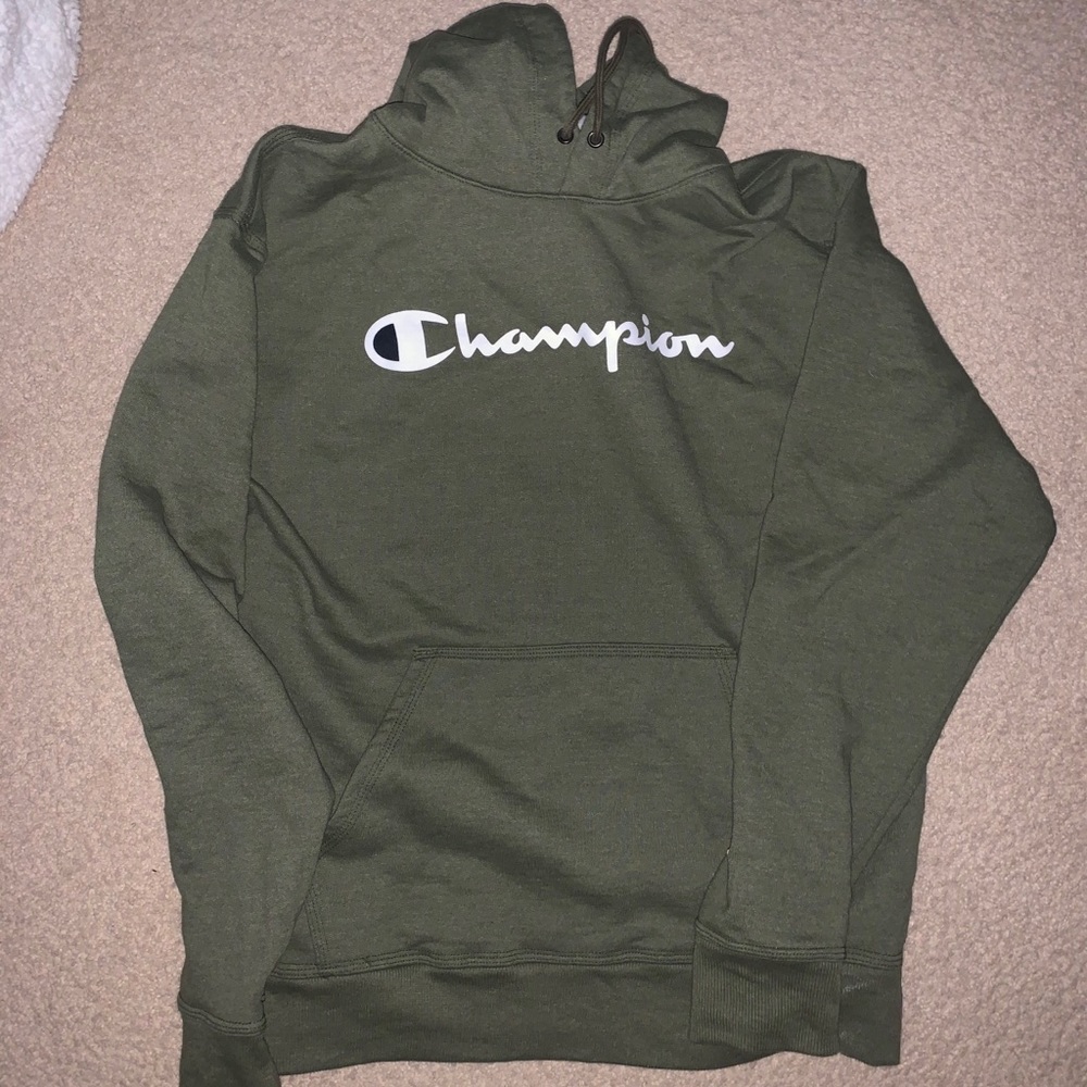 army green champion hoodie size medium
